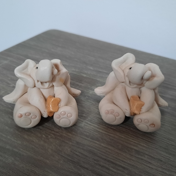 Handmade Clay Pottery Elephant Angel Miniature Figurines Artist Signed - Picture 6 of 14